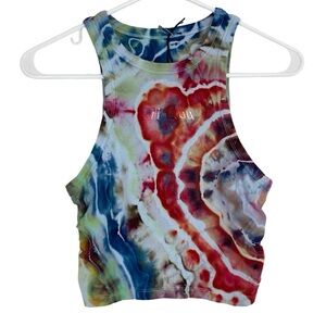 Handmade Geode Tie Dye Ribbed Tank Top Womens Size Small Malibu Cropped